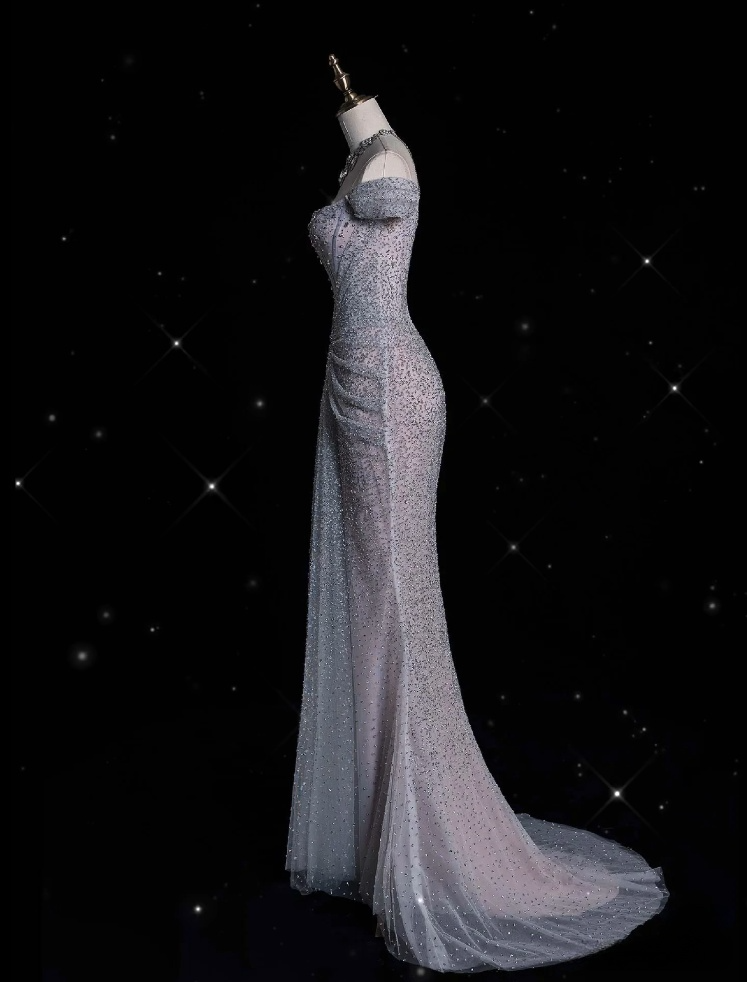 Mermaid Off The Shoulder Sequin Long Prom Dresses Formal Graduation Party Dress Evening Dress SD1915