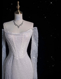 Mermaid Off The Shoulder Long Sleeves Wedding Dresses Sequin Brides Dress SD1918