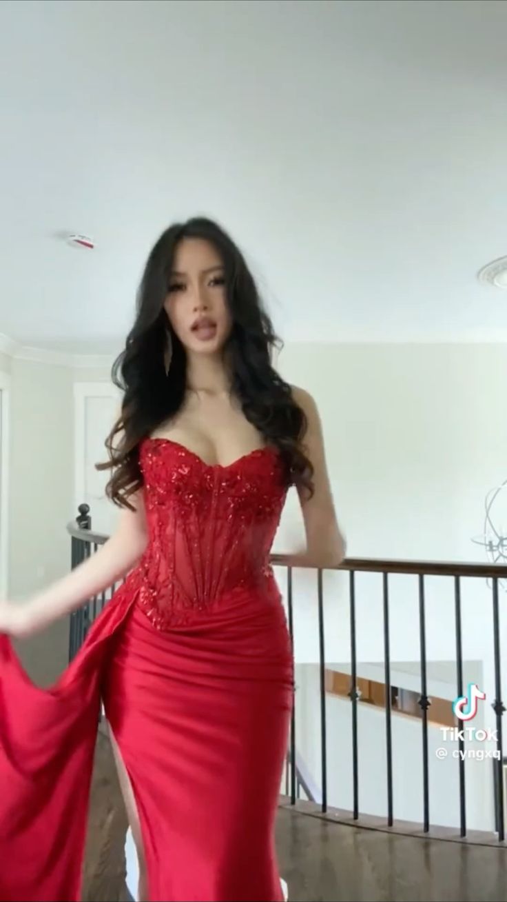 Mermaid Spaghetti Straps Slit Red Satin Prom Dresses Long Party Dress SD2386