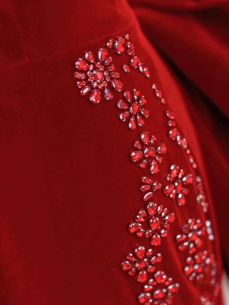 Mermaid Off The Shoulder Burgundy Satin Long Evening Dress Prom Dresses SD2788