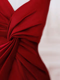 Mermaid One Shoulder Red Satin Long Evening Dress Prom Dresses SD2791