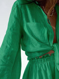 Size Button Up Balloon Sleeve Top and Shorts Set Plus Size DJPT