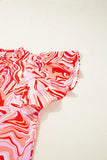 Print Ruffled Short Sleeve Mock Neck Blouse DJPT