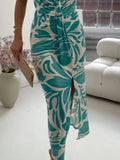 Size Slit Printed V-Neck Midi Dress Plus Size DJPT