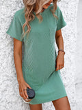 Ribbed Striped Short Sleeve Mini Tee Dress DJPT