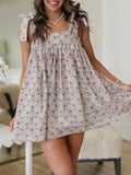 Square Neck Tie Shoulder Mini Dress DJPT