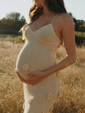 Spaghetti Strap Backless 3D Flowers Maternity Maxi Dress Maternity