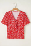 Floral Printed Half Sleeve Knotted V Neck Blouse DJPT