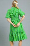 Printed Midi Dress with Ruffled Hem DJPT