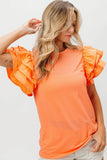 Knit Top Woven Ruffle Tiered Sleeves DJPT