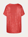 Size Sequin V-Neck Short Sleeve Top DJPT