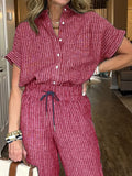 Size Button-Up Shirt and Wide-Leg Pants Set Plus Size DJPT