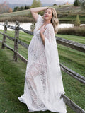 Floral Lace Backless Boho Baby Shower Flare Sleeve Pregnant Maternity Photoshoot Maxi Dress Maternity