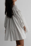 Plaid Notched Balloon Sleeve Mini Dress DJPT