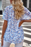 Sleeve Notched Floral Summer Blouse DJPT