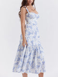 Print Sweetheart Neck Midi Dress DJPT