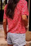 Floral Printed Half Sleeve Knotted V Neck Blouse DJPT