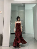 Mermaid Spaghetti Straps Prom Dresses Gray Long Party Dress SD1309