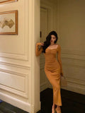 Mermaid Square neckline Orange Prom Dresses Birthday Outfits Evening Gown SD1105