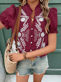 Frill Notched Short Sleeve Blouse DJPT