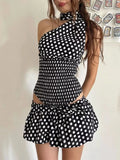 Dot One-Shoulder Top and Mini Skirt Set DJPT