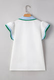 Ruffled Sleeve Collared V Neck Blouse DJPT
