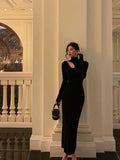 Sheath High Neckline Black Long Sleeves Prom Dresses Birthday Outfits SD407