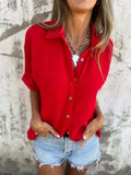 Size Casual Button Down Short Sleeve Loose Shirt Plus Size DJPT
