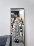 Retro A Line Spaghetti Straps Floral Ruffles Party Beach Dresses Birthday Outfits SD551