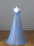 A Line Spaghetti Straps Long Party Dress Blue Prom Dresses SD2449 HZ0628