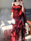 High Low Spaghetti Straps Floor Length Burgundy Flowers Prom Dresses Birthday Dress SD463