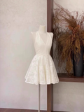 A Line Halter V Neckline Short White Women's Holiday Dresses SD214