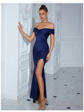 Mermaid Spaghetti Straps Black Slit Prom Dresses Long Party Dress SD2244 HZ0628