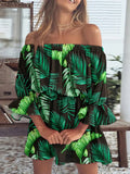 Size Floral Off-Shoulder Flounce Sleeve Mini Dress Plus Size DJPT
