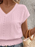 V-Neck Short Sleeve Blouse DJPT