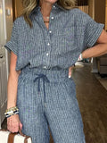 Size Button-Up Shirt and Wide-Leg Pants Set Plus Size DJPT