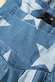 Print Buttoned Strap Wide Leg Denim Overalls DJPT