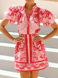 Sleeve Printed Top and Zip Back Skirt Set DJPT