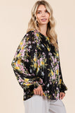 Satin Gold Lurex Striped Long Sleeve Chiffon Top DJPT