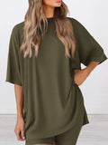 Size Oversized Slit Round Neck Top and Shorts Lounge Set Plus Size DJPT