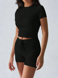 Neck Short Sleeve Top and Shorts Set DJPT