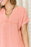 Washed Nochted Rolled Short Sleeve Dress DJPT