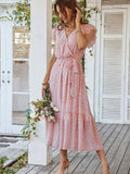 Surplice Neck Flutter Sleeve Dress DJPT