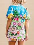 Button Up Puff Sleeve Shirt and Shorts Set DJPT