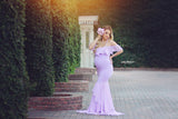 Women's Lace Pregnant Women Tailing Short-Sleeved Dress Photo Flying Sleeve Dress 1862 Maternity