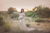 Women's Silk Cotton With Chiffon Pregnant Women Floating Tail Fluttering Sleeves Photography Dress 1869 Maternity