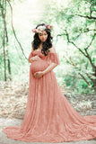 Women's Lace Pregnant Women Tail Short-Sleeved Dress Photography Flying Sleeve Dress 8919 (Special Price) Maternity