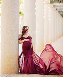 Women's Silk Cotton With Chiffon Pregnant Women Floating Tail Fluttering Sleeves Photography Dress 1869 Maternity