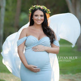 Women's Silk Cotton With Chiffon Pregnant Women Floating Tail Fluttering Sleeves Photography Dress 1869 Maternity