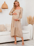 Chiffon Floral Print Ruffle High Waist Boutique Holiday Sweet Maternity Maxi Dress Maternity